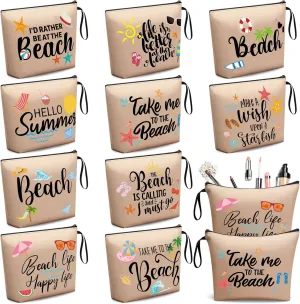 10 Pcs Beach Themed Cosmetic Bags Bulk Zipper Pouch Makeup Bag for Women Girls Sea Weekend Travel Vacation Trip Gifts Supplies Summer Party Favors Beach Accessories