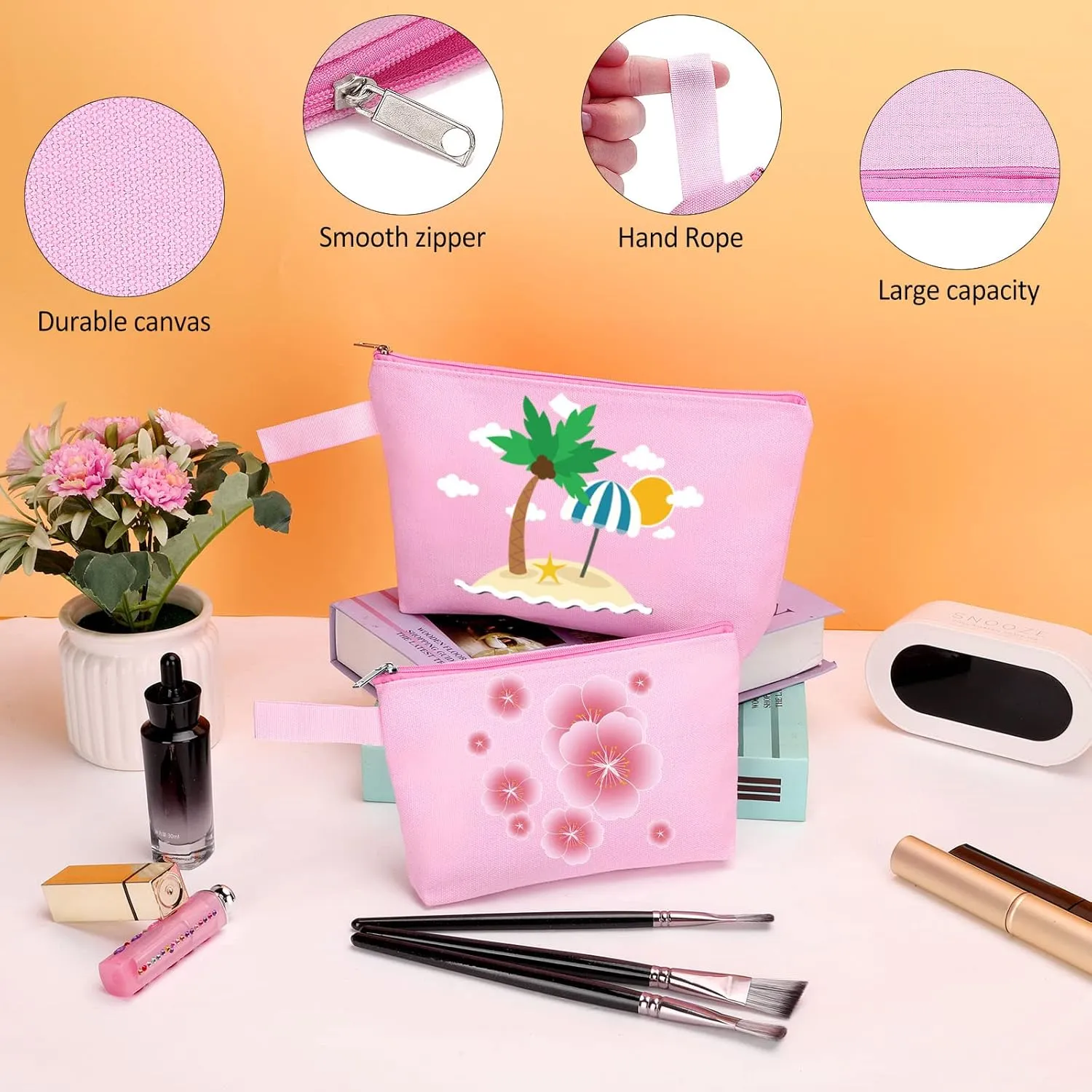 10 Pieces Cotton Canvas Makeup Bag with Bottom and Strap, Multi-Purpose Cosmetic Bag with Zipper Travel Toiletry Pouch, Blank DIY Craft Bag Pencil Bag (Pink, XS) (MN-WB07)