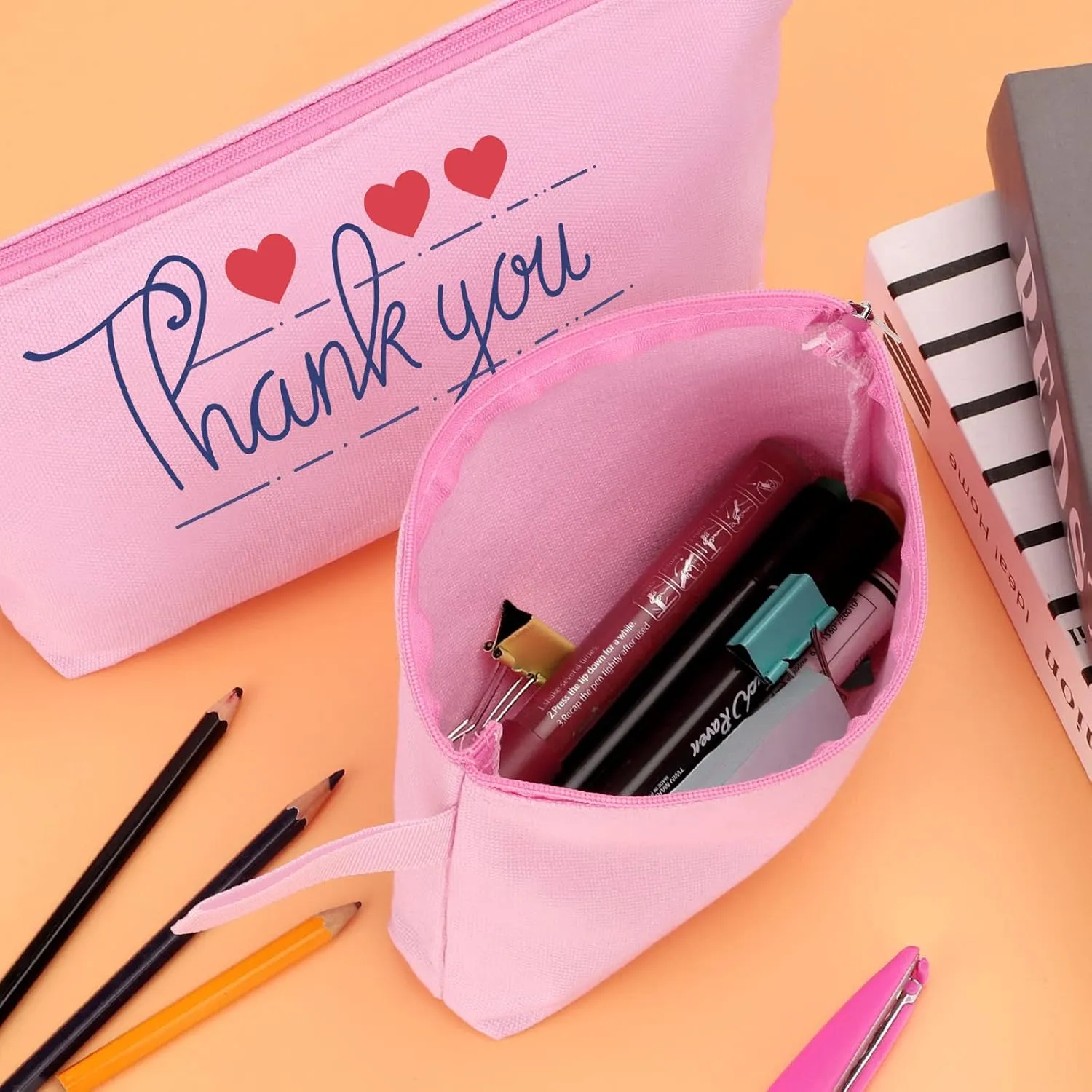 10 Pieces Cotton Canvas Makeup Bag with Bottom and Strap, Multi-Purpose Cosmetic Bag with Zipper Travel Toiletry Pouch, Blank DIY Craft Bag Pencil Bag (Pink, XS) (MN-WB07)