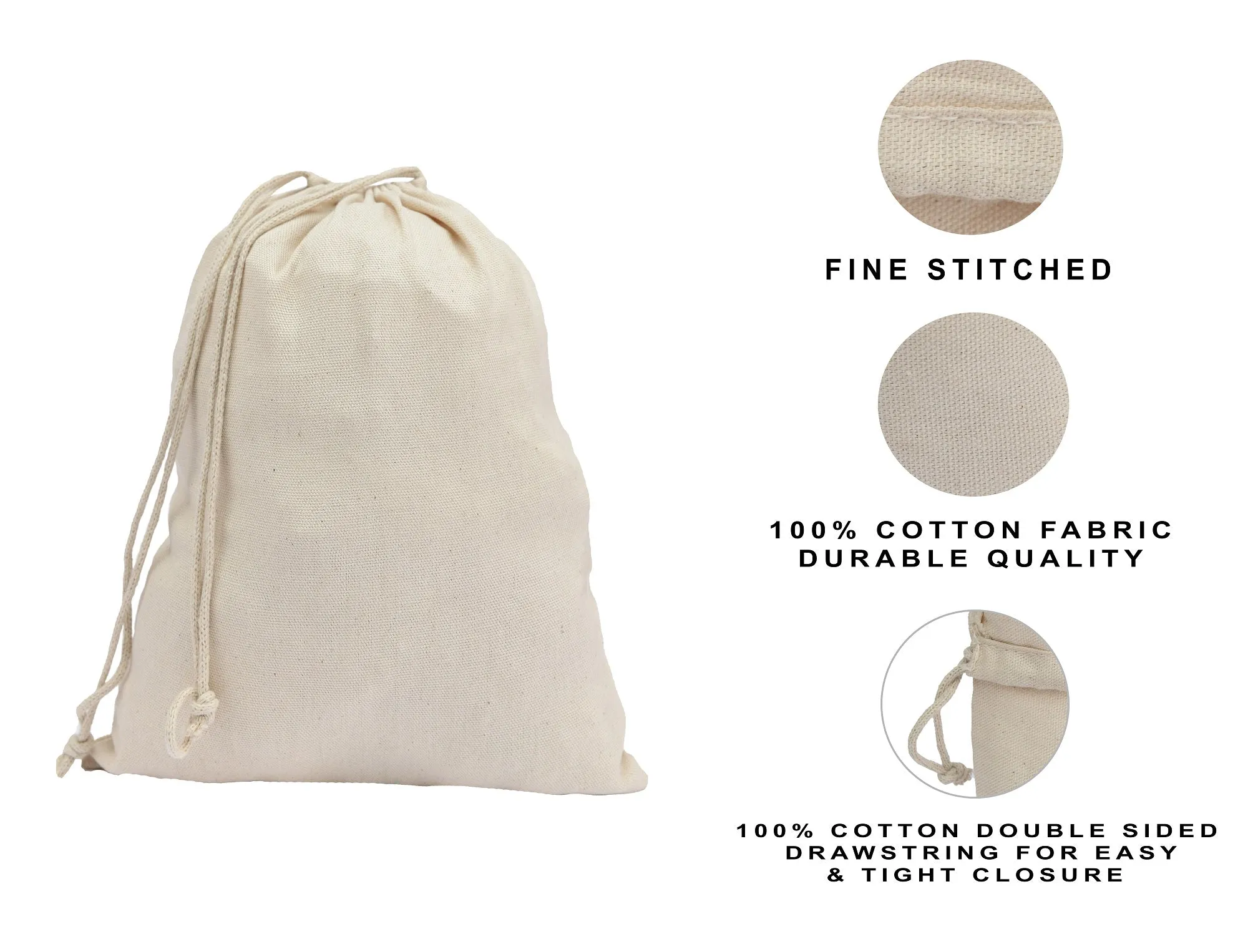 100% Cotton Canvas Double Drawstring Pouch for everyday use Pack of (12 x 16   8 x 10 Inches)