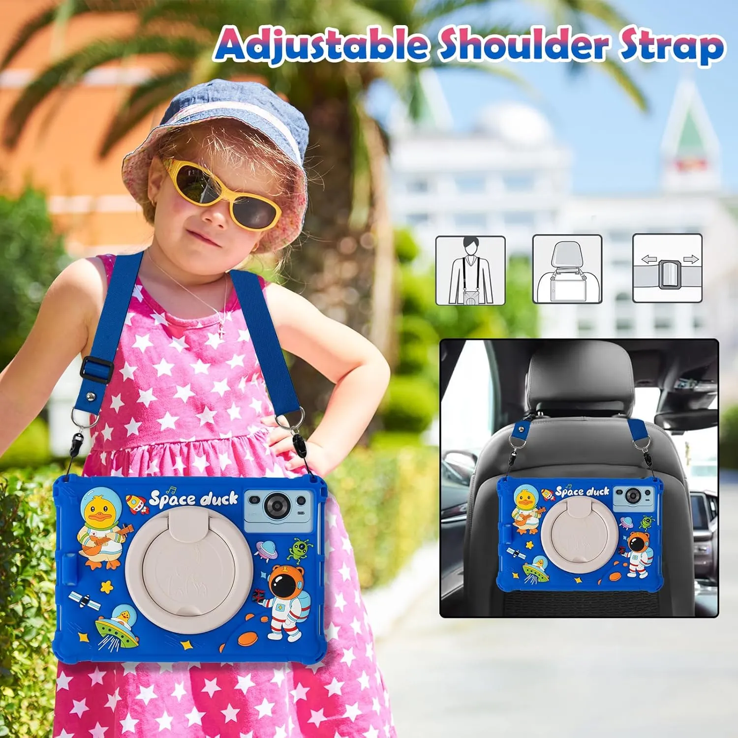 10.1 inch Android Tablet Case for Onn 10.1, ApoloSign EM101A,WDYQJE A55,TECLAST P30,CZZ C10,Freeski Lville HiGrace Plimpton, Silicone Cover 10'' with Strap 360 Rotating Handle Stand, Blue