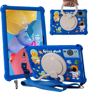 10.1 inch Android Tablet Case for Onn 10.1, ApoloSign EM101A,WDYQJE A55,TECLAST P30,CZZ C10,Freeski Lville HiGrace Plimpton, Silicone Cover 10'' with Strap 360 Rotating Handle Stand, Blue