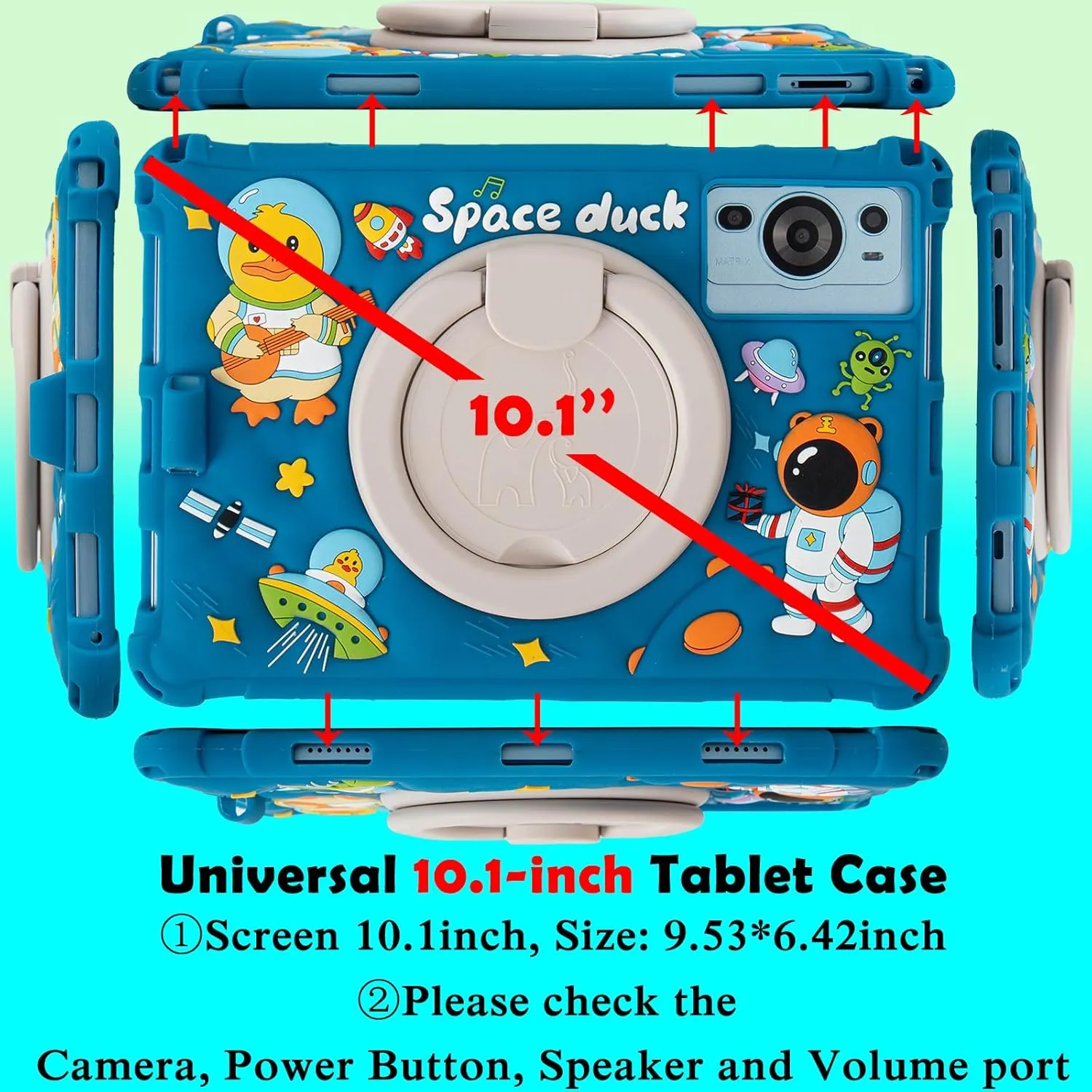 10.1 inch Android Tablet Case for Onn 10.1, ApoloSign EM101A,WDYQJE A55,TECLAST P30,CZZ C10,Freeski Lville HiGrace Plimpton, Silicone Cover 10'' with Strap 360 Rotating Handle Stand, Blue
