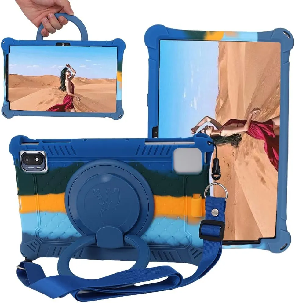10.36 Inch Tablet Case for TECLAST P25T, VASTKING KingPad M10, TCL 10 TABMAX WiFi, OPPO Pad Air, DOOGEE T20, Headwolf Wpad1, UMIDIGI A11 Tablet PC, 360° Rotating Stand/Shoulder Strap, Dark Blue
