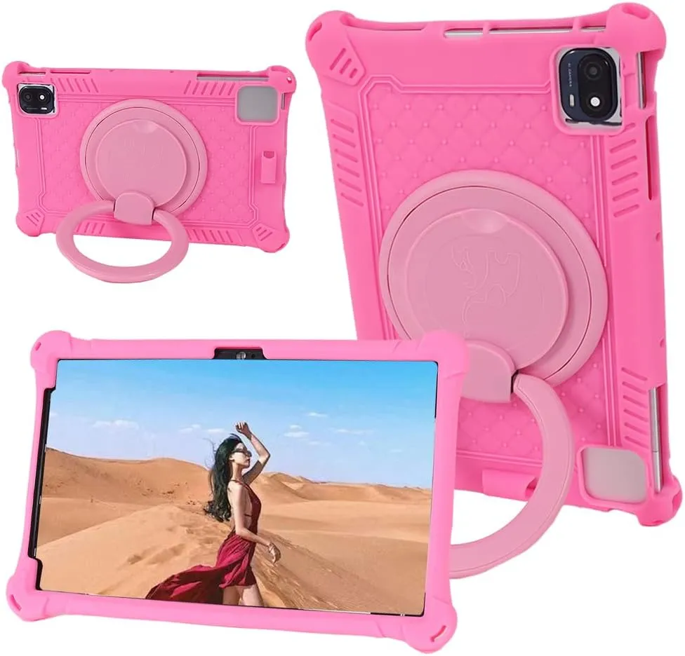 10.36 Inch Tablet Case for TECLAST P25T, VASTKING KingPad M10, TCL 10 TABMAX WiFi, Oppo Pad Air, DOOGEE T20, Headwolf Wpad1, UMIDIGI A11 Tablet PC, 360° Rotating Stand/Shoulder Strap, Pink