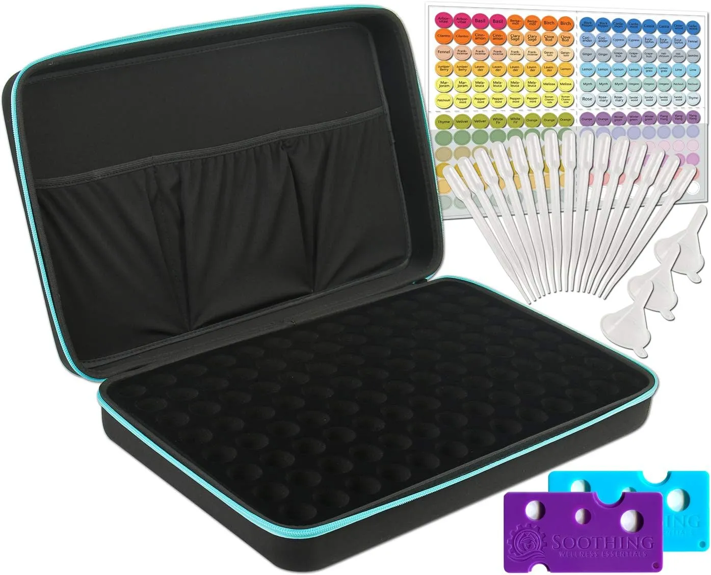 104 Bottle HUGE Essential Oils Organizer Protects 5ml, 10ml and 15ml Oils - The Perfect Hard Shell Exterior Storage Case for your Therapeutic Aromatherapy Essential Oils Collection (Caribbean Blue)