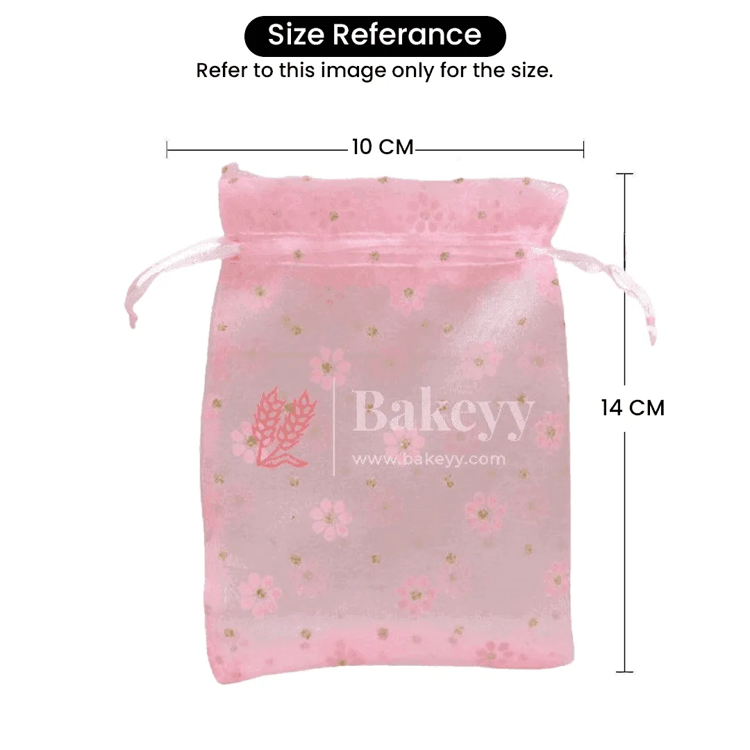 10x14 CM | Floral Design Organza Potli Bags | Pack of 100 | White Color | Candy Bag