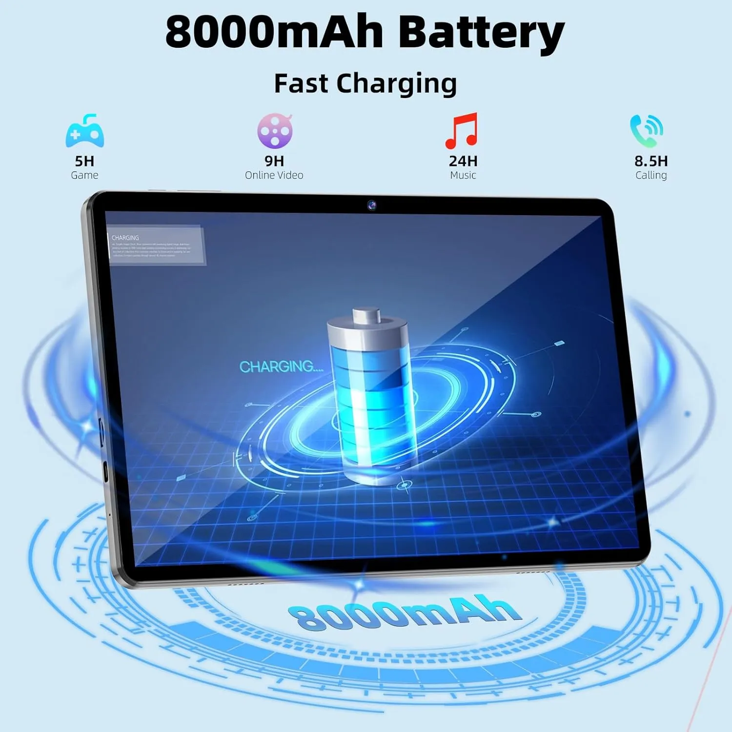 11 Inch Tablet Android 14 Tablets, 2024 GMS Certified, Octa Core Tablet PC with case12GB RAM 128GB ROM 1TB Expand, 8000mAh, Fast Charging, 5GWiFi, BT5.0, FM, GPS (Black-1)