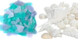 11oz Aqua Pink & Lavender Tumbled Sea Glass Miz & Real 1lbl Mixed Beach Seashells Set - Sea Shells Bulk - Seashell Wedding - Shells for Crafts - Sea Glass Bulk - Seashell Vase Filler