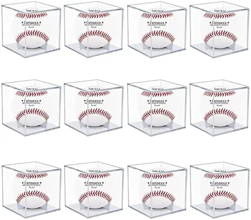 12 Pack UV Protected Acrylic Boxes for Display,Clear Display Case Baseball Cube Memorabilia Showcase Autograph Ball Protector