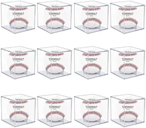 12 Pack UV Protected Acrylic Boxes for Display,Clear Display Case Baseball Cube Memorabilia Showcase Autograph Ball Protector