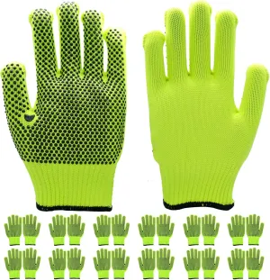 12 Pairs High Visibiliby Cotton Work Gloves with Anti-slip Dots for Men Women, Breathable Cotton Knit Grip Gloves for Gardening Warehouse Construction Mechanic Industrial, One Size Bulk