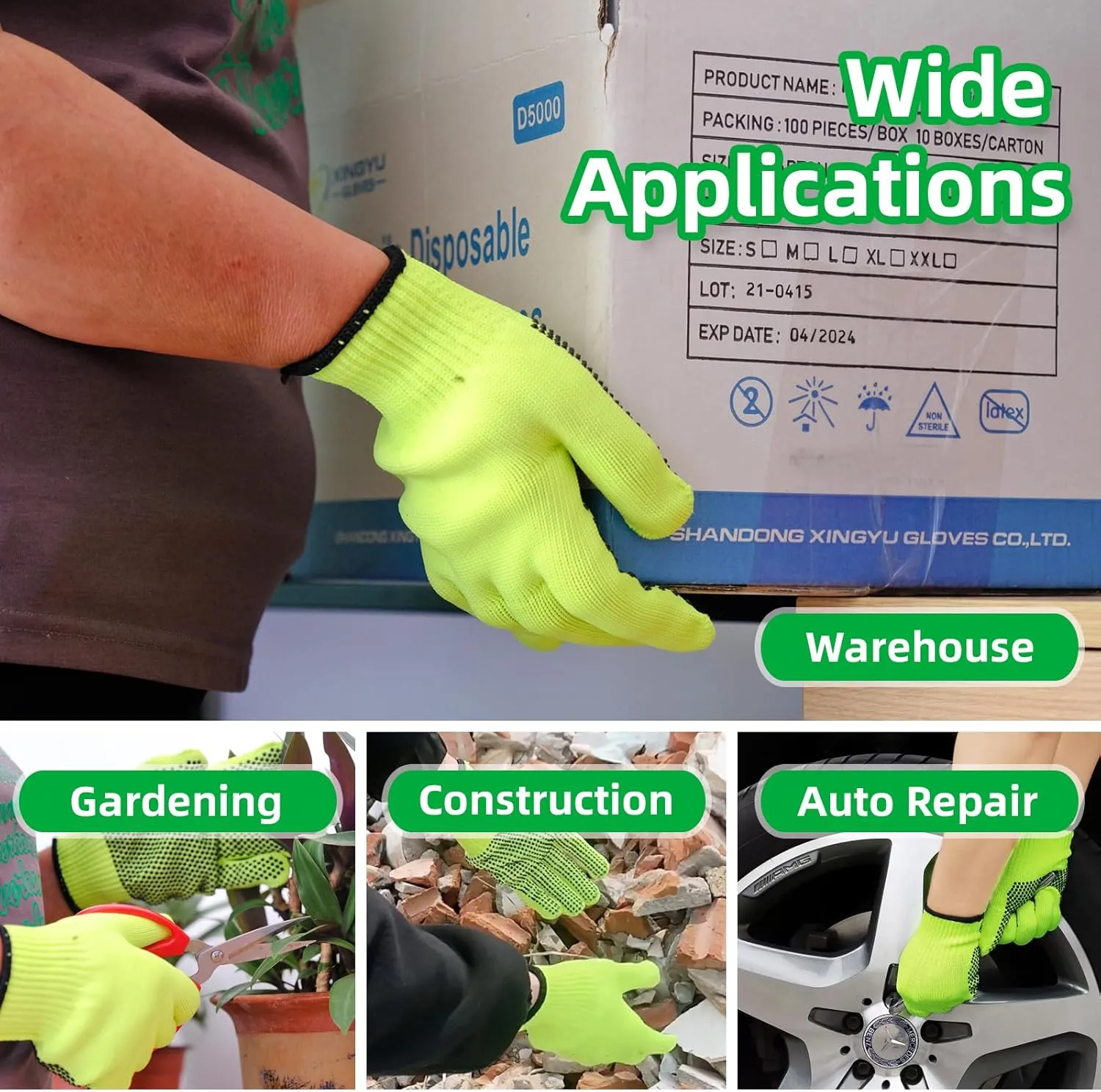 12 Pairs High Visibiliby Cotton Work Gloves with Anti-slip Dots for Men Women, Breathable Cotton Knit Grip Gloves for Gardening Warehouse Construction Mechanic Industrial, One Size Bulk