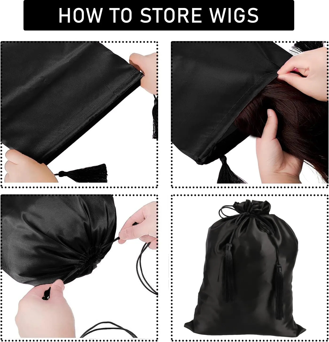 12 Pcs Large Silk Satin Bags Hair Storage Bag With Drawstring Tassel for Packaging Wigs-Bundles-Hair Extensions and Hair Tools 11.8x15.7Inch Multipurpose Large Bags