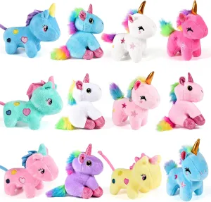 12Pcs Mini Plush Unicorn Stuffed Animals Unicorn Party Favor Bulk Toys Assortment 4.8" Inch Keychain for Goodie Bag Stocking Stuffers Fillers Kid Girl Birthday Party Favor Gift Carnival Prize