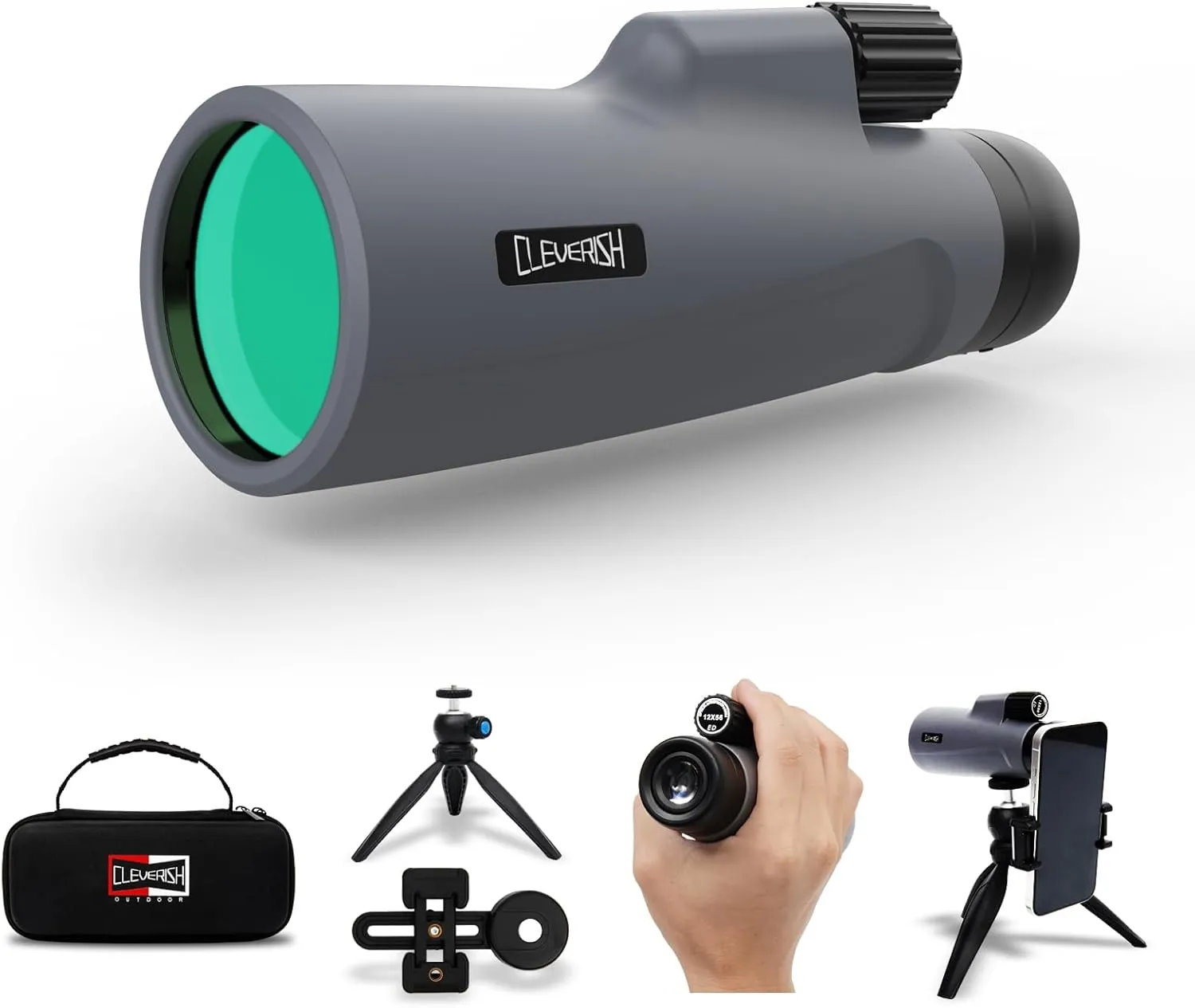 12x56 High Power Monoculars for Adluts, Tripod Travel Bag with Smartphone Adapter, BAK-4 Prism, Ultra Clear FMC Lens for Bird Watching, Hunting, Traveling, Hiking.Designed in United States