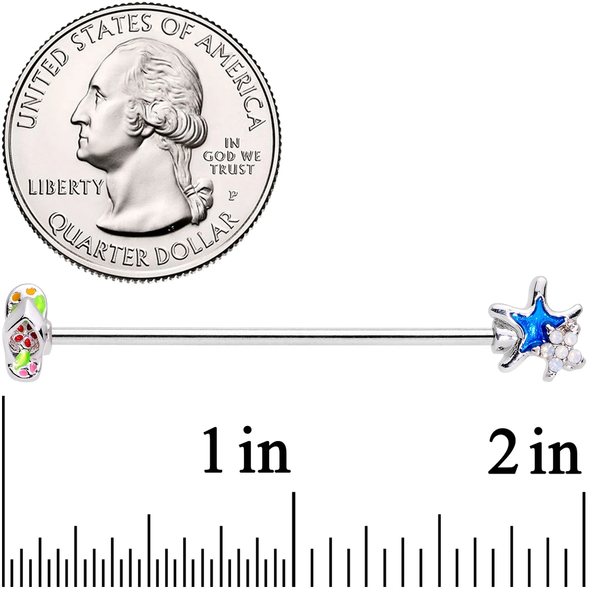 14 Gauge White Faux Opal Beach Sandal Starfish Industrial Barbell 38mm