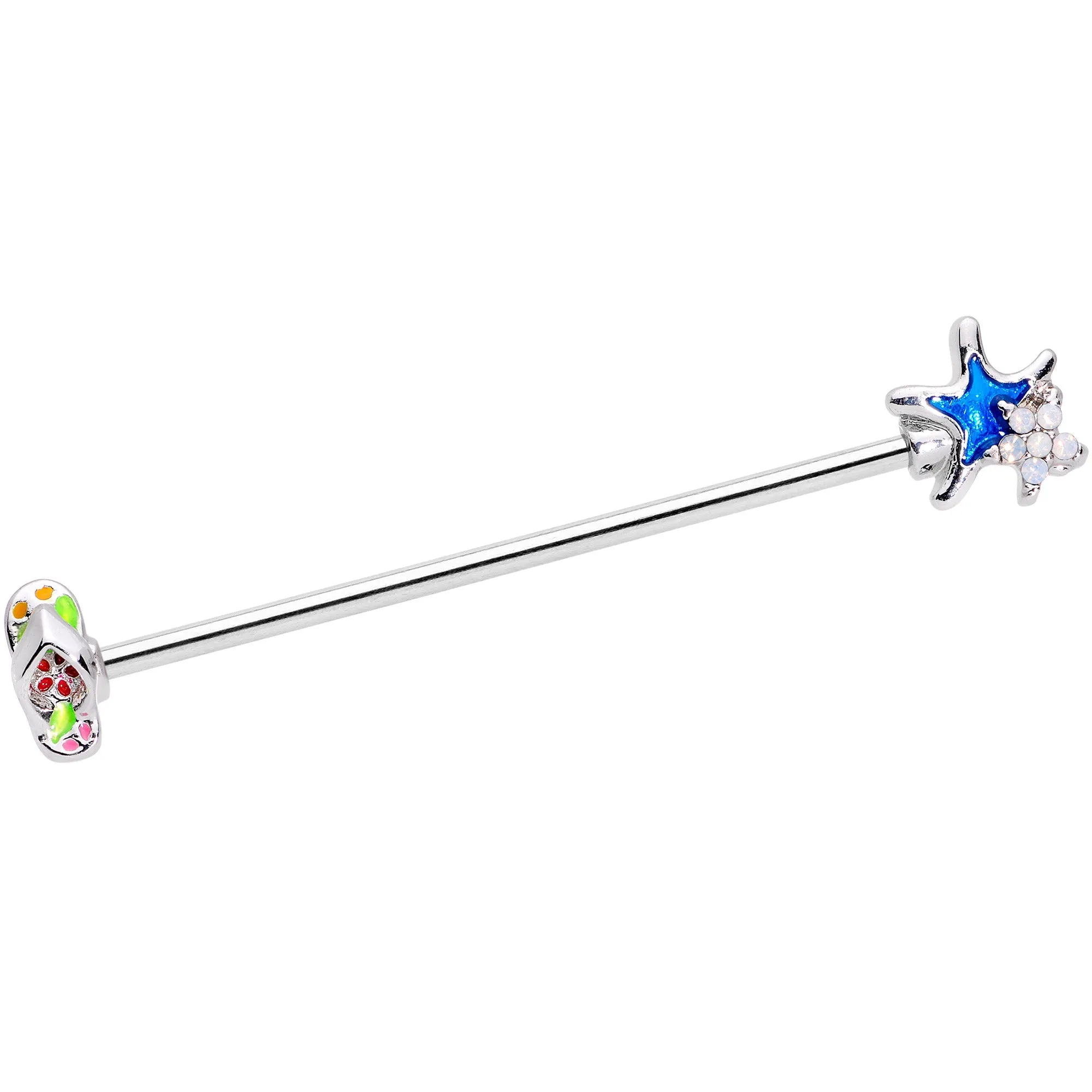 14 Gauge White Faux Opal Beach Sandal Starfish Industrial Barbell 38mm