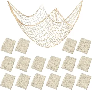 16 Pieces Natural Fish Net Decoration 80" x 40", Wall Hanging Cotton Fishnet Decor for Underwater, Mermaid, Pirate, Hawaiian, Nautical Ocean Theme Beach Bash Party Decoration (Beige)