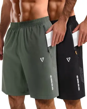 2 Pack Mens Athletic Shorts Quick Dry 7 Inch Running Shorts Breathable Mesh Gym Workout Shorts with Zipper Pockets