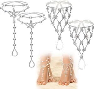 2 Pairs Barefoot Sandals- Beach Anklet Chain with Starfish for Women Lady's Beach Wedding Foot Jewelry Party Accessories