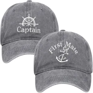 2 Pcs Captain Hat and First Mate Hat Set Matching Skipper Boating Baseball Caps Nautical Marine Sailor Embroidered Hat