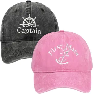 2 Pcs Captain Hat and First Mate Hat Set Matching Skipper Boating Baseball Caps Nautical Marine Sailor Embroidered Hat