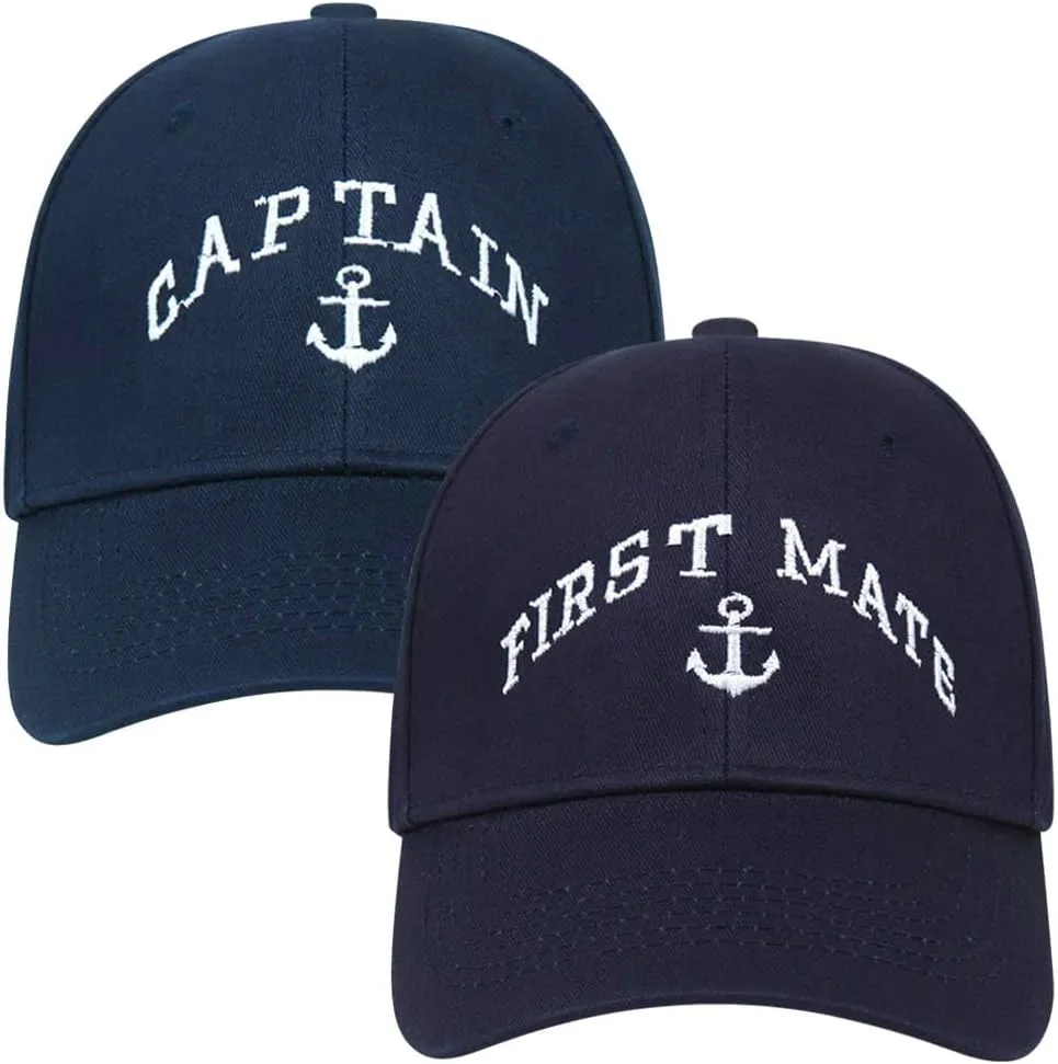 2 Pcs Captain Hat and First Mate Hat Set Matching Skipper Boating Baseball Caps Nautical Marine Sailor Embroidered Hat
