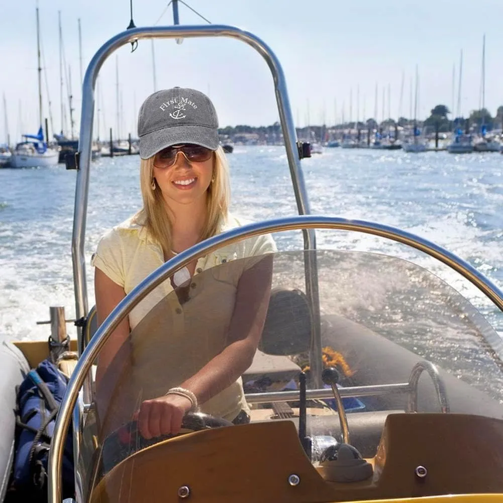2 Pcs Captain Hat and First Mate Hat Set Matching Skipper Boating Baseball Caps Nautical Marine Sailor Embroidered Hat