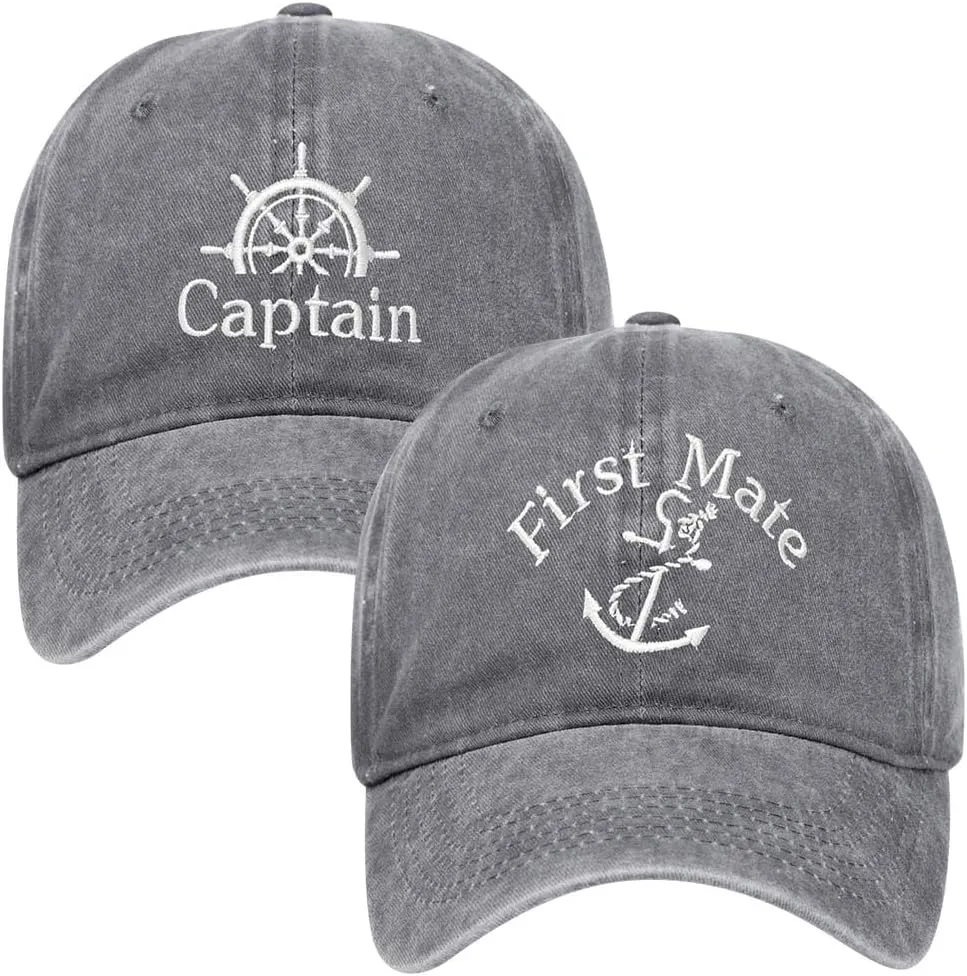 2 Pcs Captain Hat and First Mate Hat Set Matching Skipper Boating Baseball Caps Nautical Marine Sailor Embroidered Hat