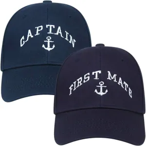 2 Pcs Captain Hat and First Mate Hat Set Matching Skipper Boating Baseball Caps Nautical Marine Sailor Embroidered Hat