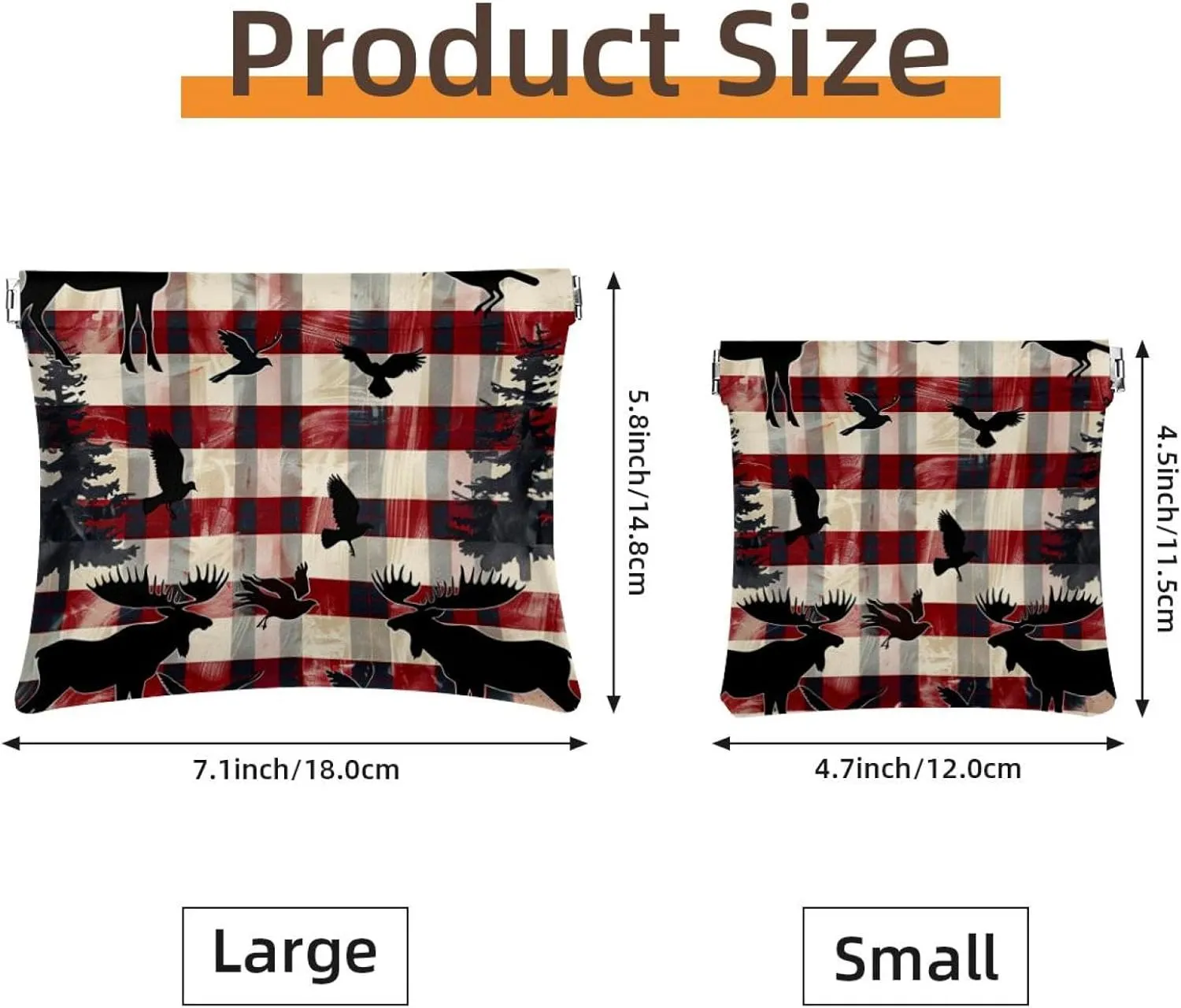 2 Pcs Faux Leather Makeup Bag Set, Small Storage Bags for Purses, Mini Makeup Bag, Lipstick Cosmetic Accessories Organizer, Christmas Checkered Elk Snowflake