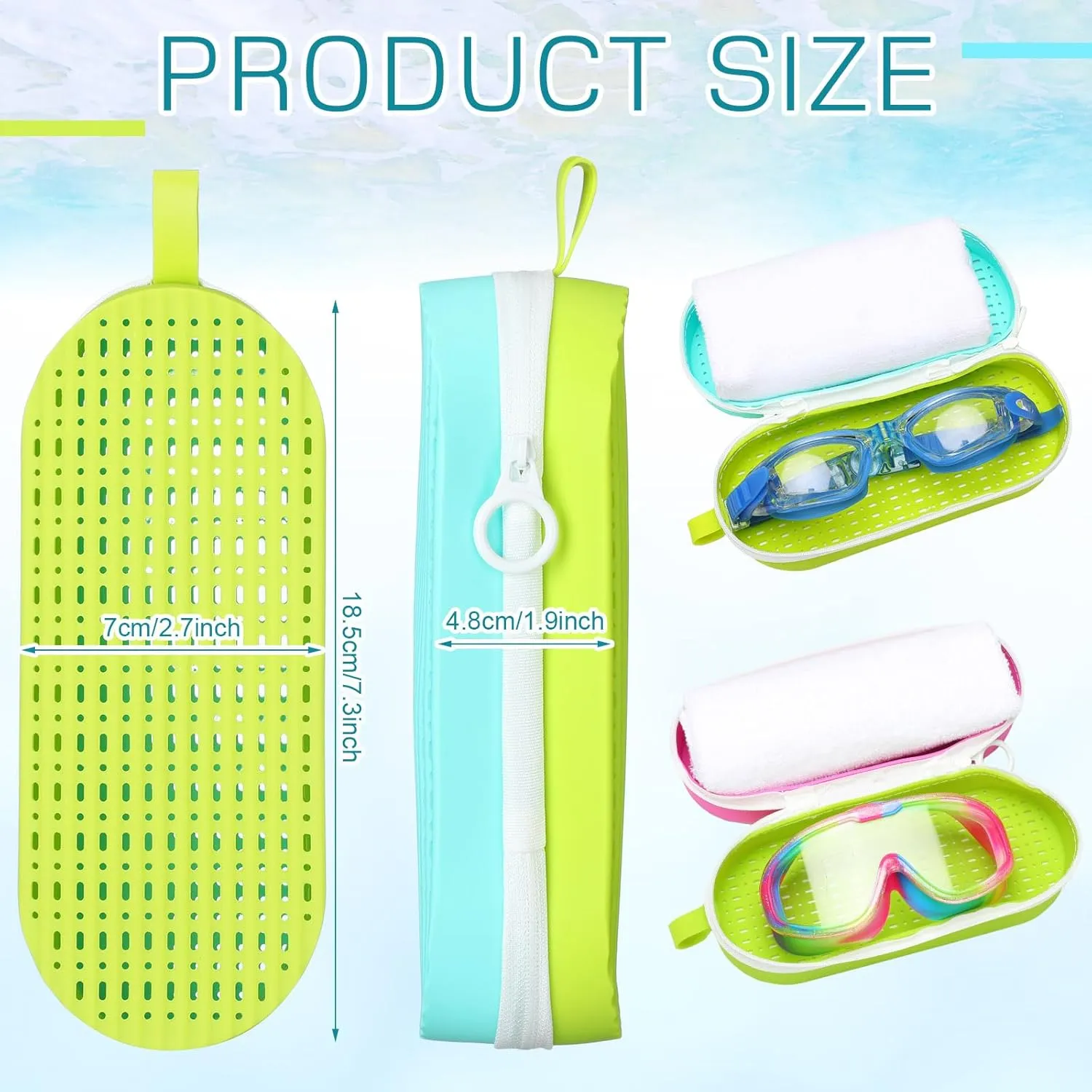 2 Pcs Swim Goggle Case for Swimming with Hole Zipper Clip Silicone Cases for Goggle Gift