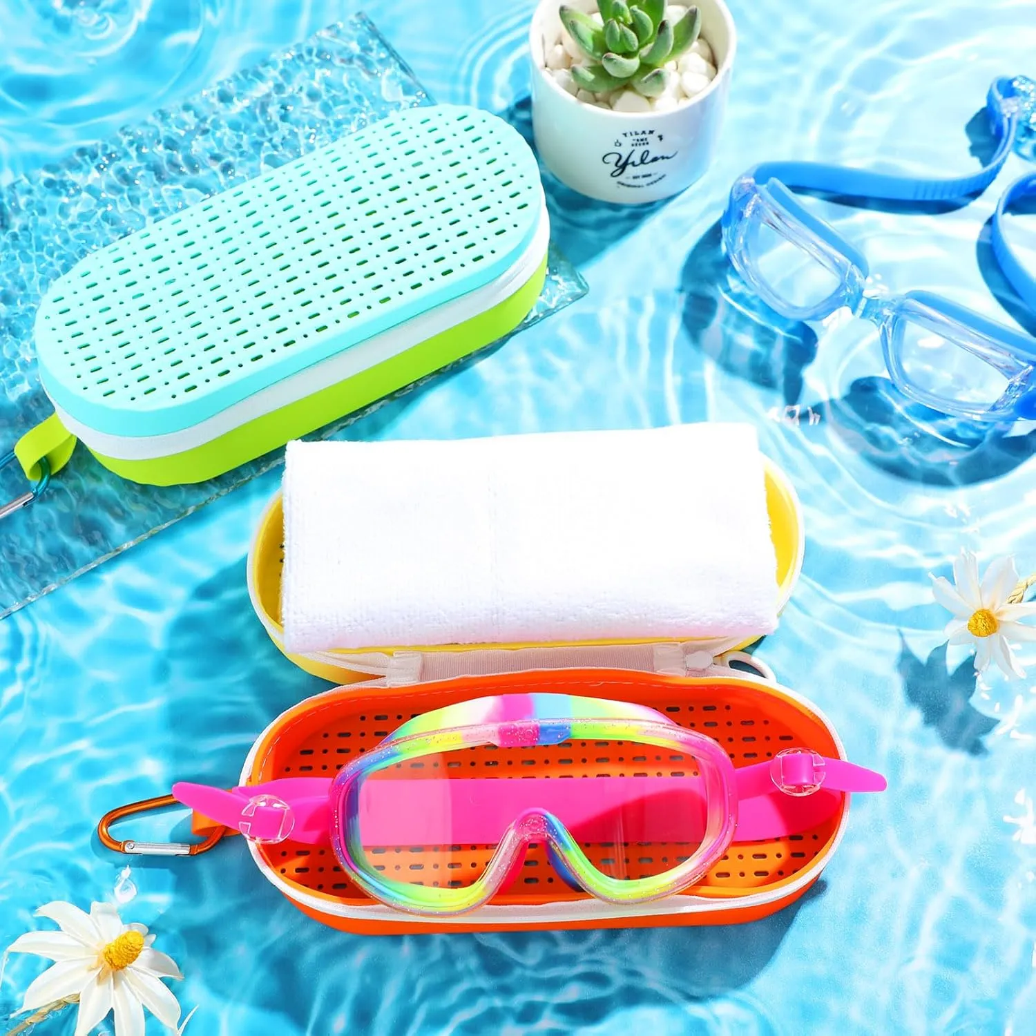 2 Pcs Swim Goggle Case for Swimming with Hole Zipper Clip Silicone Cases for Goggle Gift