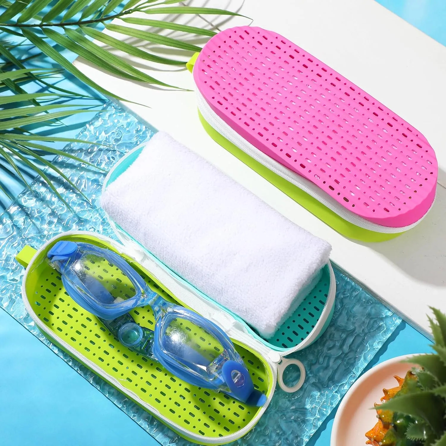 2 Pcs Swim Goggle Case for Swimming with Hole Zipper Clip Silicone Cases for Goggle Gift