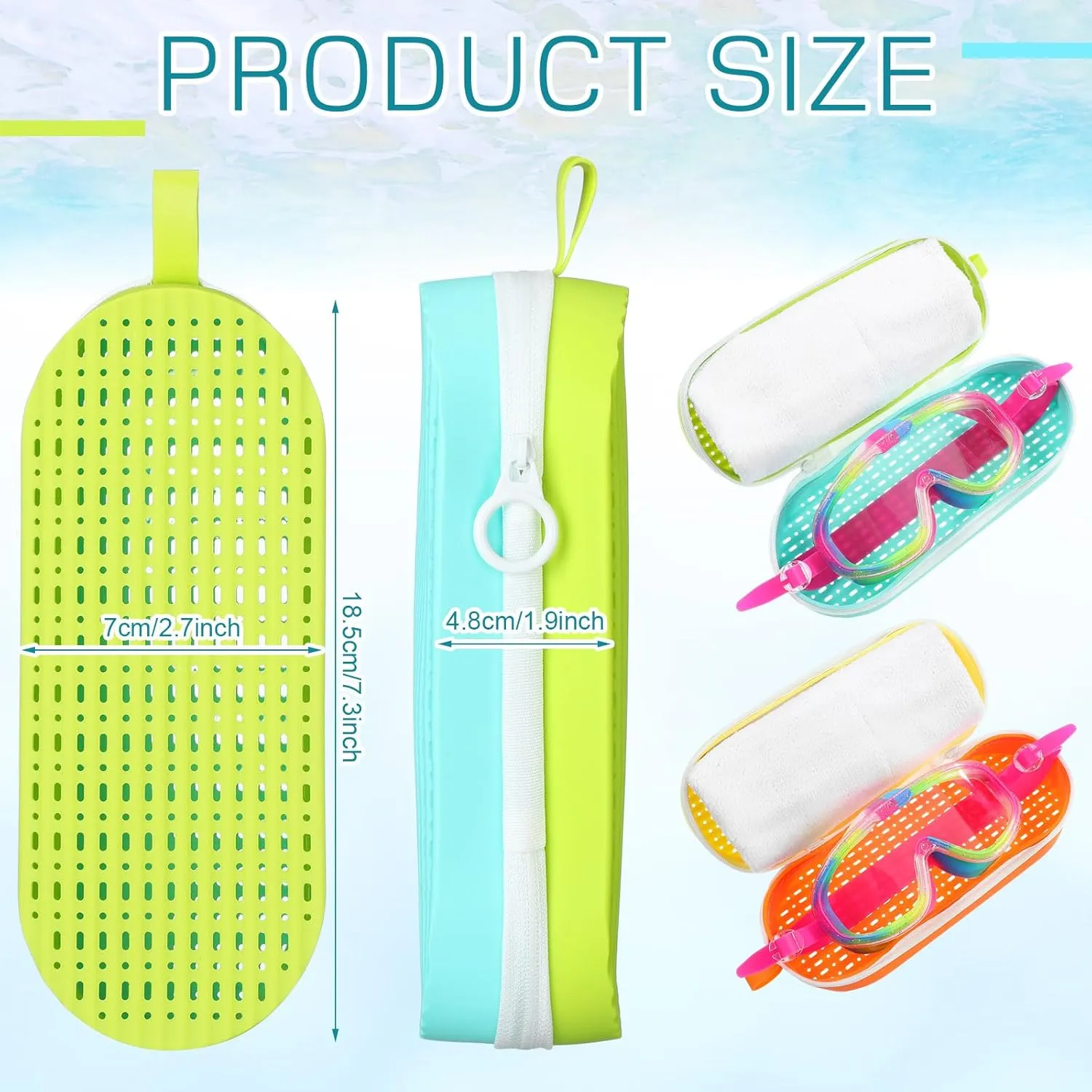 2 Pcs Swim Goggle Case for Swimming with Hole Zipper Clip Silicone Cases for Goggle Gift