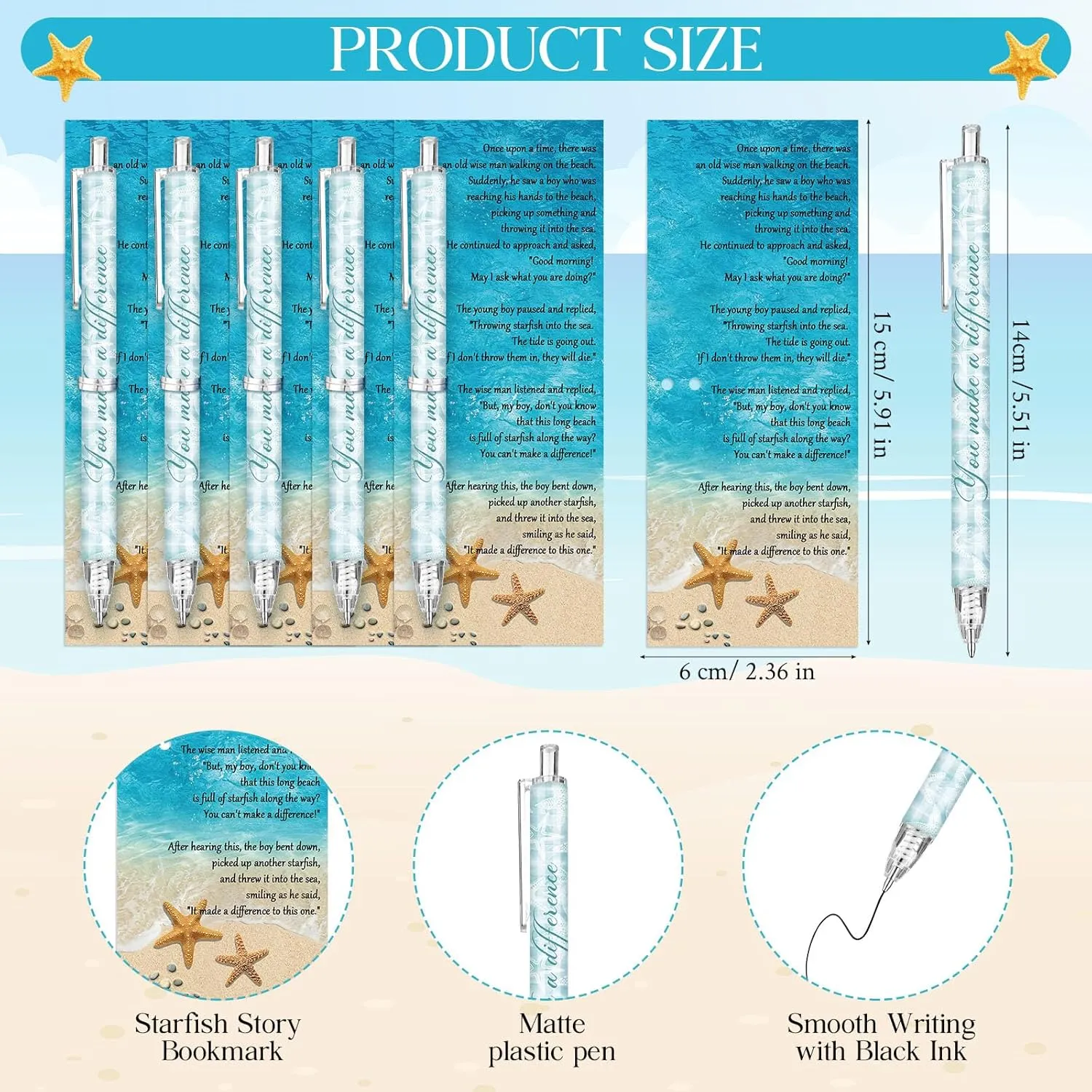 20 Sets Volunteer Appreciation Gifts Bulk You Make a Difference Pens Starfish Story Cards Inspirational Keychains Dispatcher Gifts for Nurse Employee Staff Paramedic Team Teacher