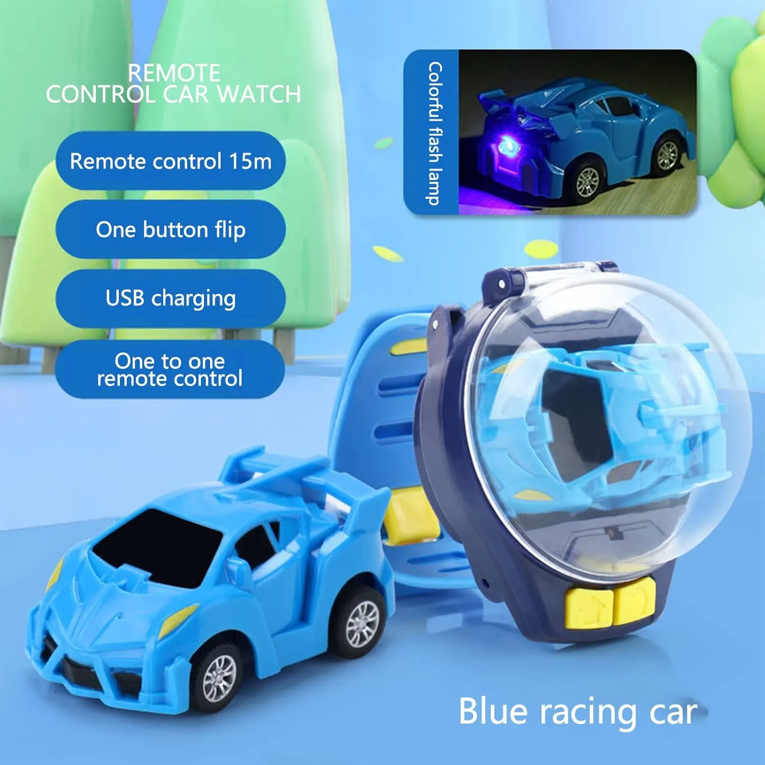 2022 New Watch Remote Control Car Toy, Mini Cartoon Remote Control Car Watch Toys, Racing Watch, USB Charging Remote Control Car, Children's Toy Car The Best Gifts for Boys and Girls (C-Blue)