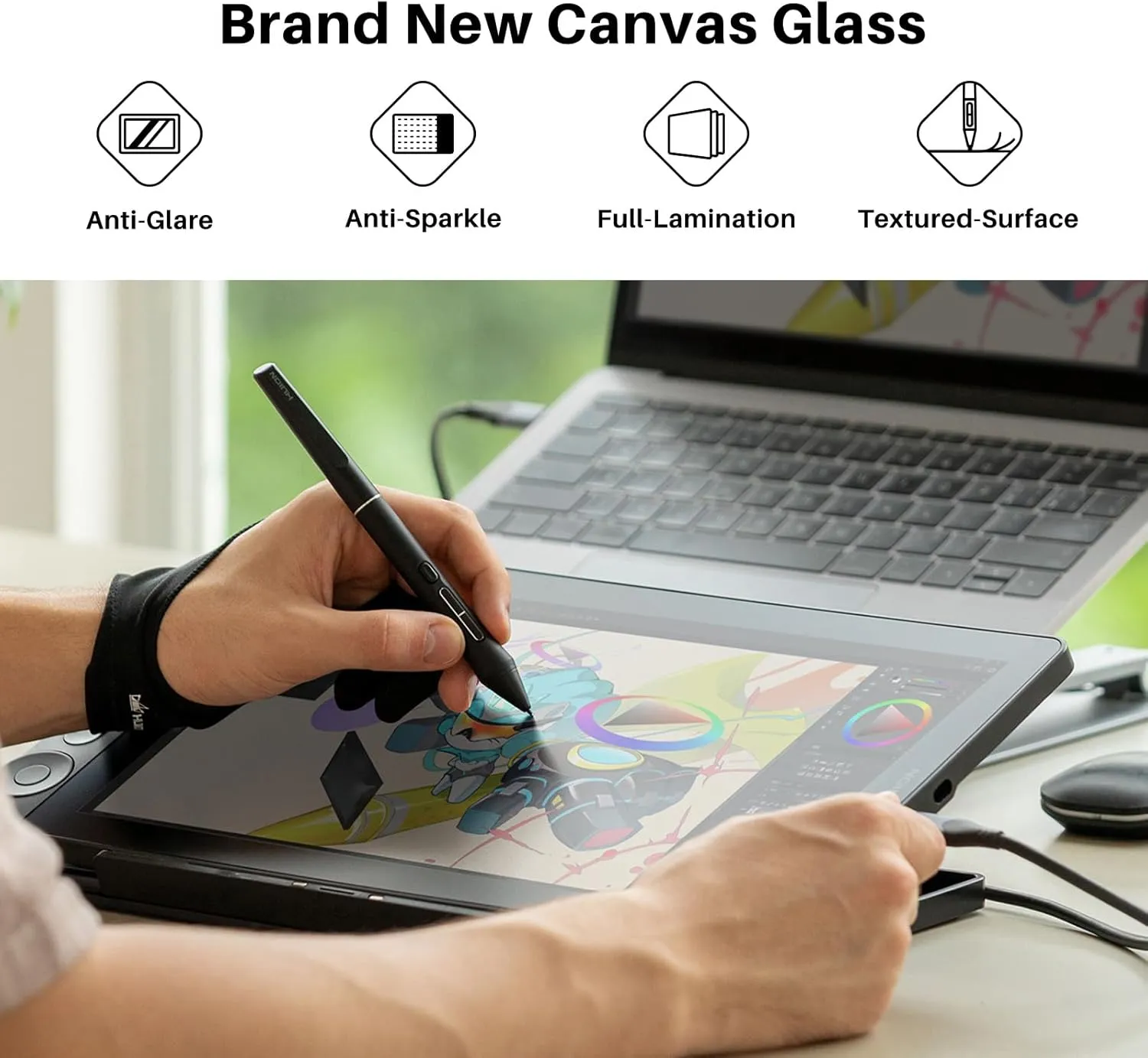 2024 HUION Kamvas 13 (Gen 3) Drawing Tablet with Screen,13.3" Full-laminated Art Tablet with Anti-sparkle Canvas Glass, 99% sRGB, PenTech 4.0, 16384 Pen Pressure, Dual Dial for PC, Mac, Android, Black