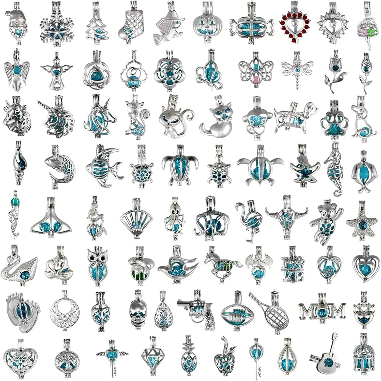 20PCS Pearl Cage Pendants for Jewelry Making Aromatherapy Essential Oil Diffuser Lockets DIY Necklace & Bracelet Charms Bulk Bead Cages for 7-8mm Pearls Gifts for Women (Rhodium Plated)