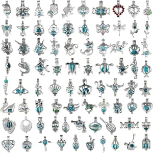 20PCS Pearl Cage Pendants for Jewelry Making Aromatherapy Essential Oil Diffuser Lockets DIY Necklace & Bracelet Charms Bulk Bead Cages for 7-8mm Pearls Gifts for Women (Rhodium Plated)
