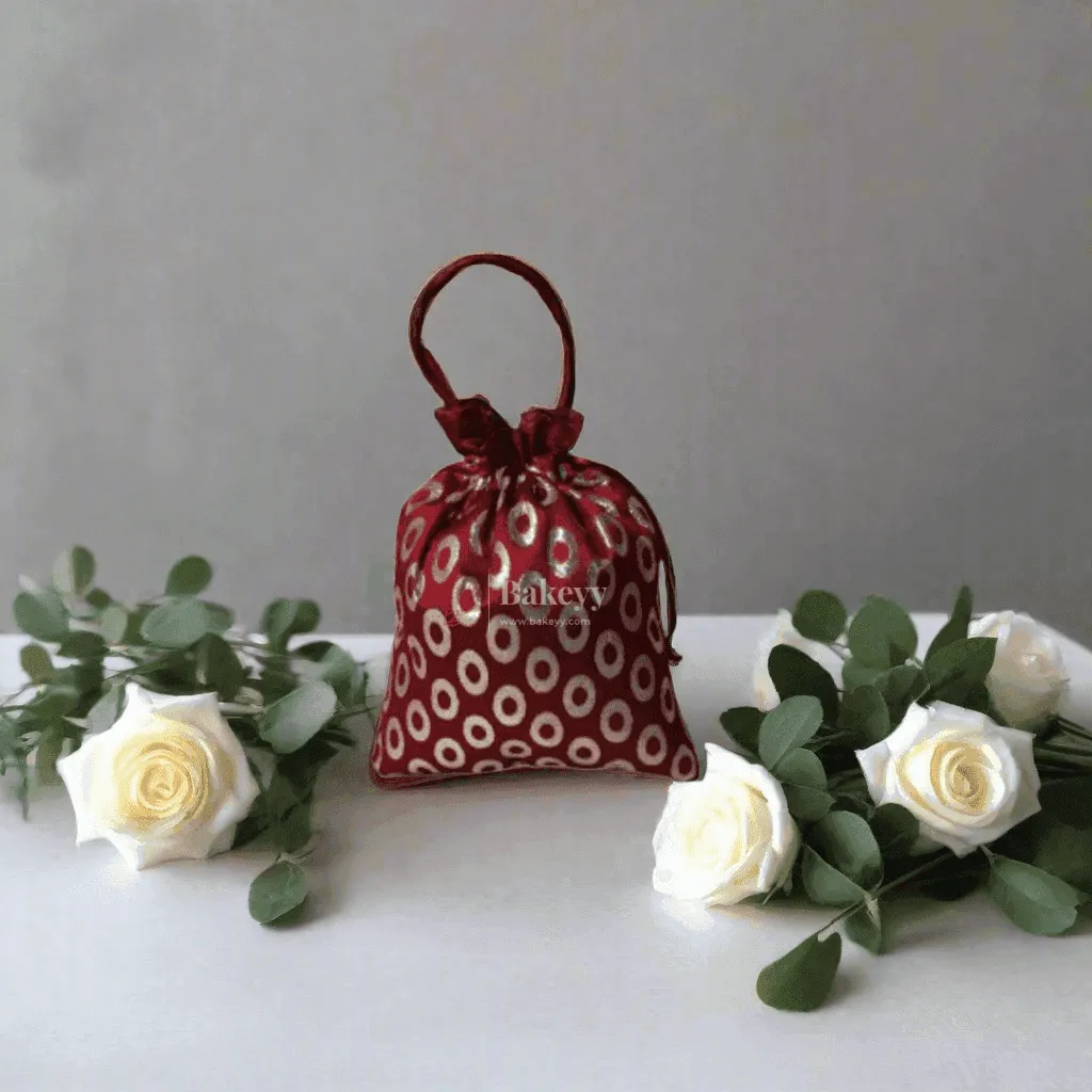 20x24 CM Design Potli Bag  | Maroon Colour | Pack Of 10