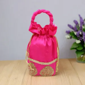20x24 CM Design Potli Bag  | Pink Colour | Pack Of 10