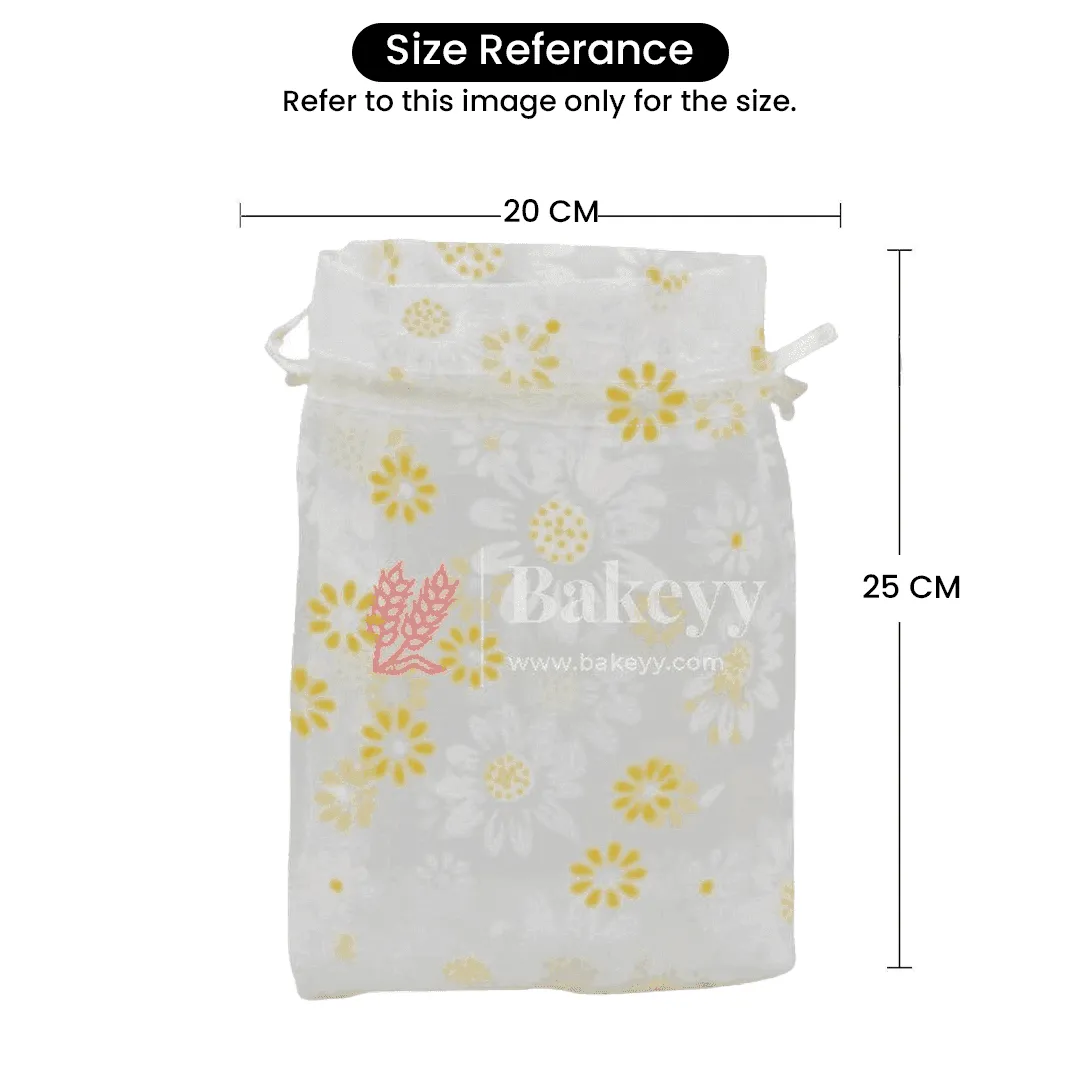 20x25 CM | Floral Design Organza Potli Bags | Purple Color | Candy Bag | Pack 0f 50