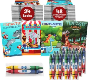 24 Bulk Mini Coloring Books & Crayons For Kids, 4 Colors Thicker Crayons For Each Book, Great Party Favors And Goodie Bags, (24 PACK)