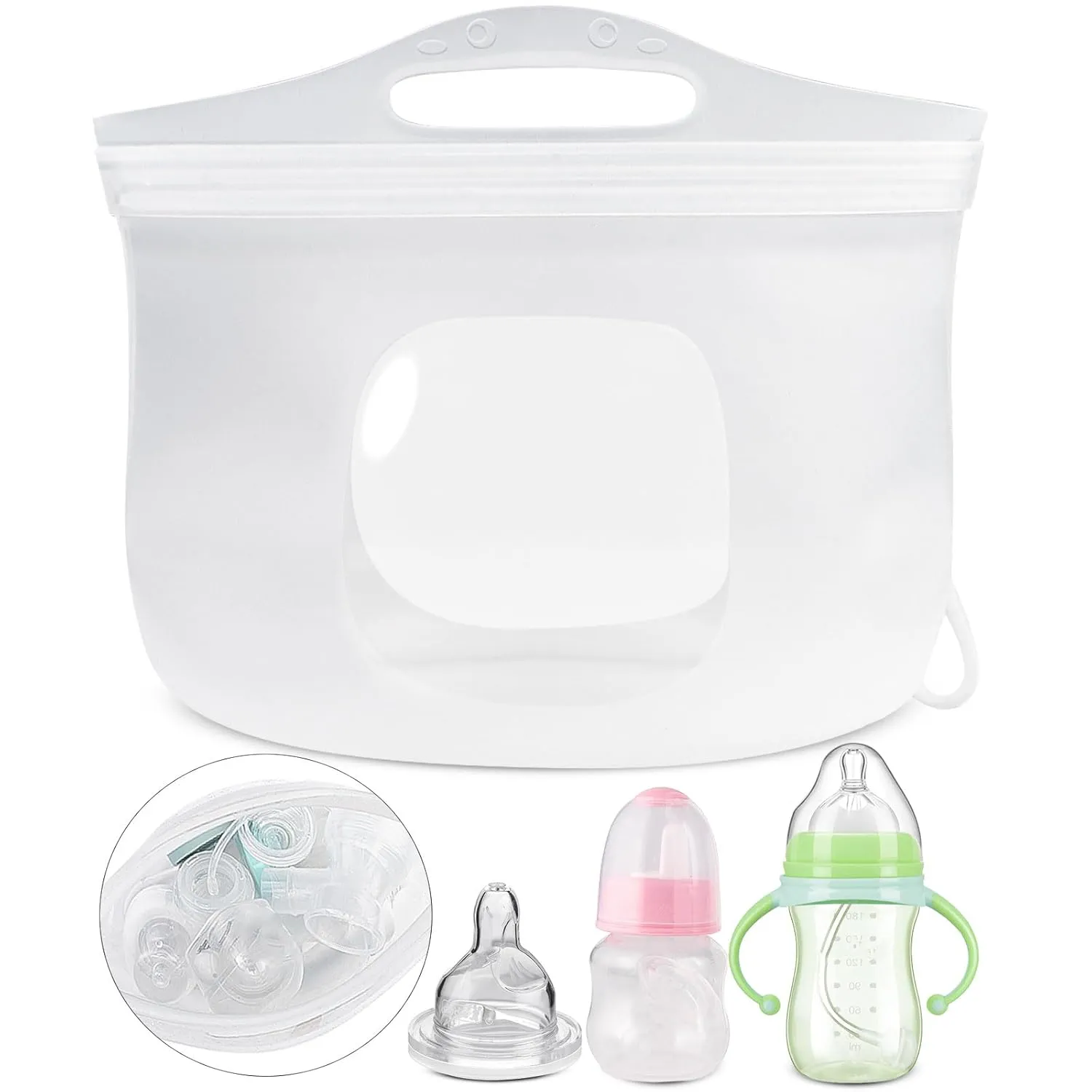 2L Silicone Microwave Steam Sterilizer Bag for Baby Bottles, Reusable Sterilizing Bag for Breast Pump Accessories, Pacifiers and Teethers, Great for Home and On-The-Go