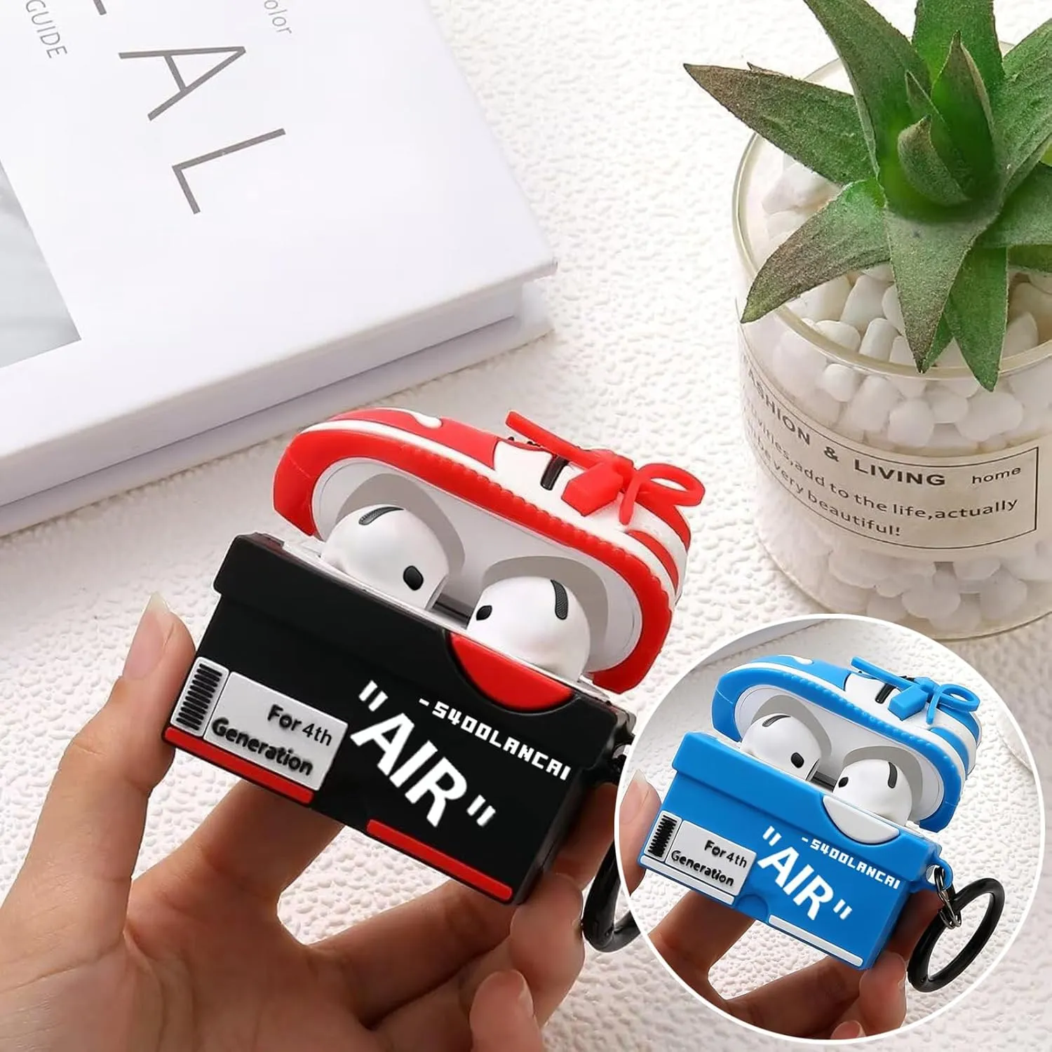 [2Pack] Gedicht for Apple Airpods 4th Generation Case Cover(2024), Cute Cartoon Shoe Box Soft Silicone Protective Cases for Airpods 4 Case with Keychain for Women Men，Red Blue