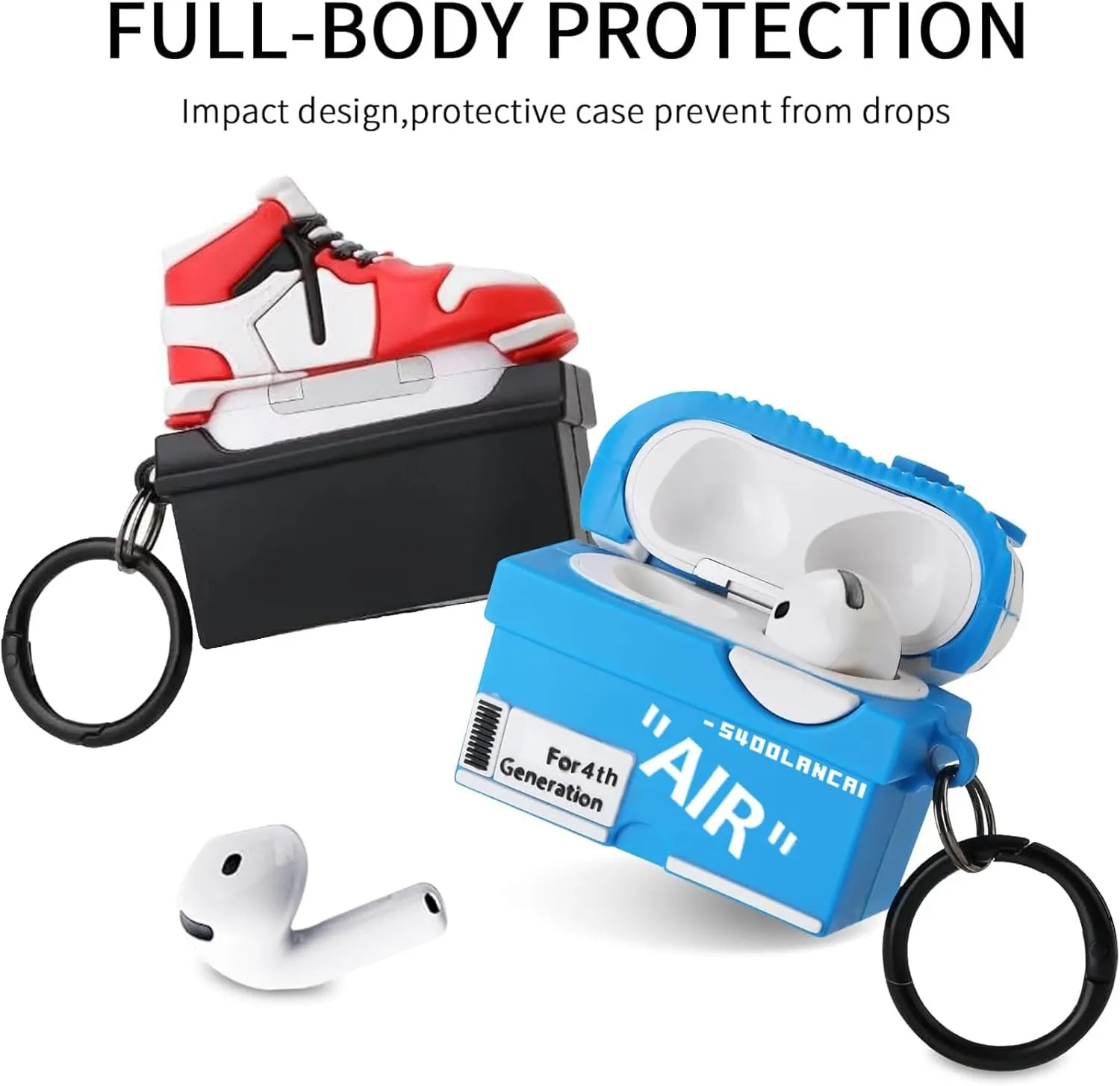 [2Pack] Gedicht for Apple Airpods 4th Generation Case Cover(2024), Cute Cartoon Shoe Box Soft Silicone Protective Cases for Airpods 4 Case with Keychain for Women Men，Red Blue