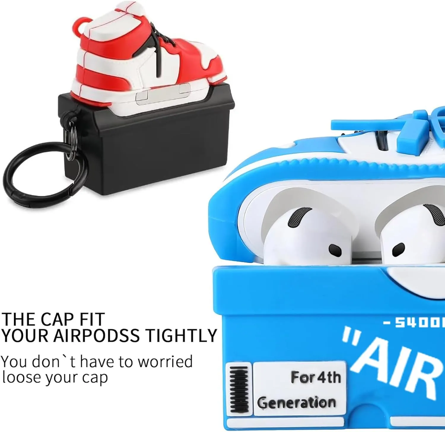 [2Pack] Gedicht for Apple Airpods 4th Generation Case Cover(2024), Cute Cartoon Shoe Box Soft Silicone Protective Cases for Airpods 4 Case with Keychain for Women Men，Red Blue