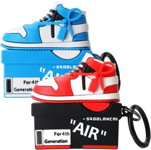 [2Pack] Gedicht for Apple Airpods 4th Generation Case Cover(2024), Cute Cartoon Shoe Box Soft Silicone Protective Cases for Airpods 4 Case with Keychain for Women Men，Red Blue